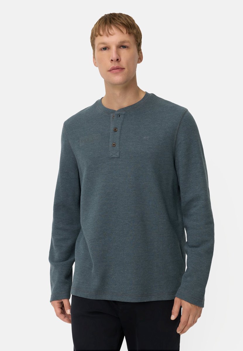 camel active Henley-shirt van biologisch katoen - Maat menswear-L - Inktblauw