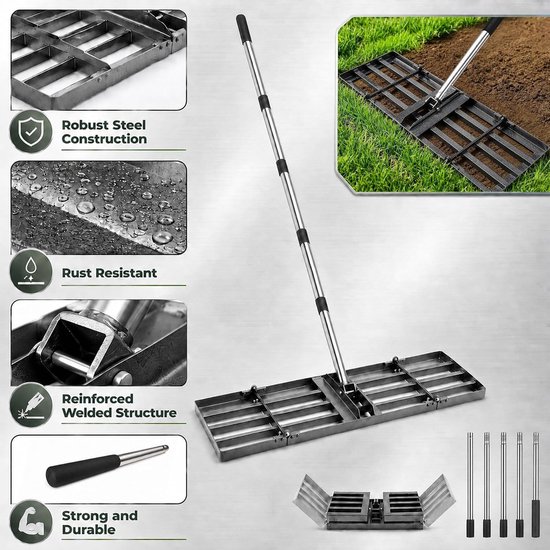 Gazonnivelleerhark - Zwart - 76 x 25 cm - Verstelbare Staal met Opvouwbare Kop - Voor Tuin en Golfbaan — afbeelding 3