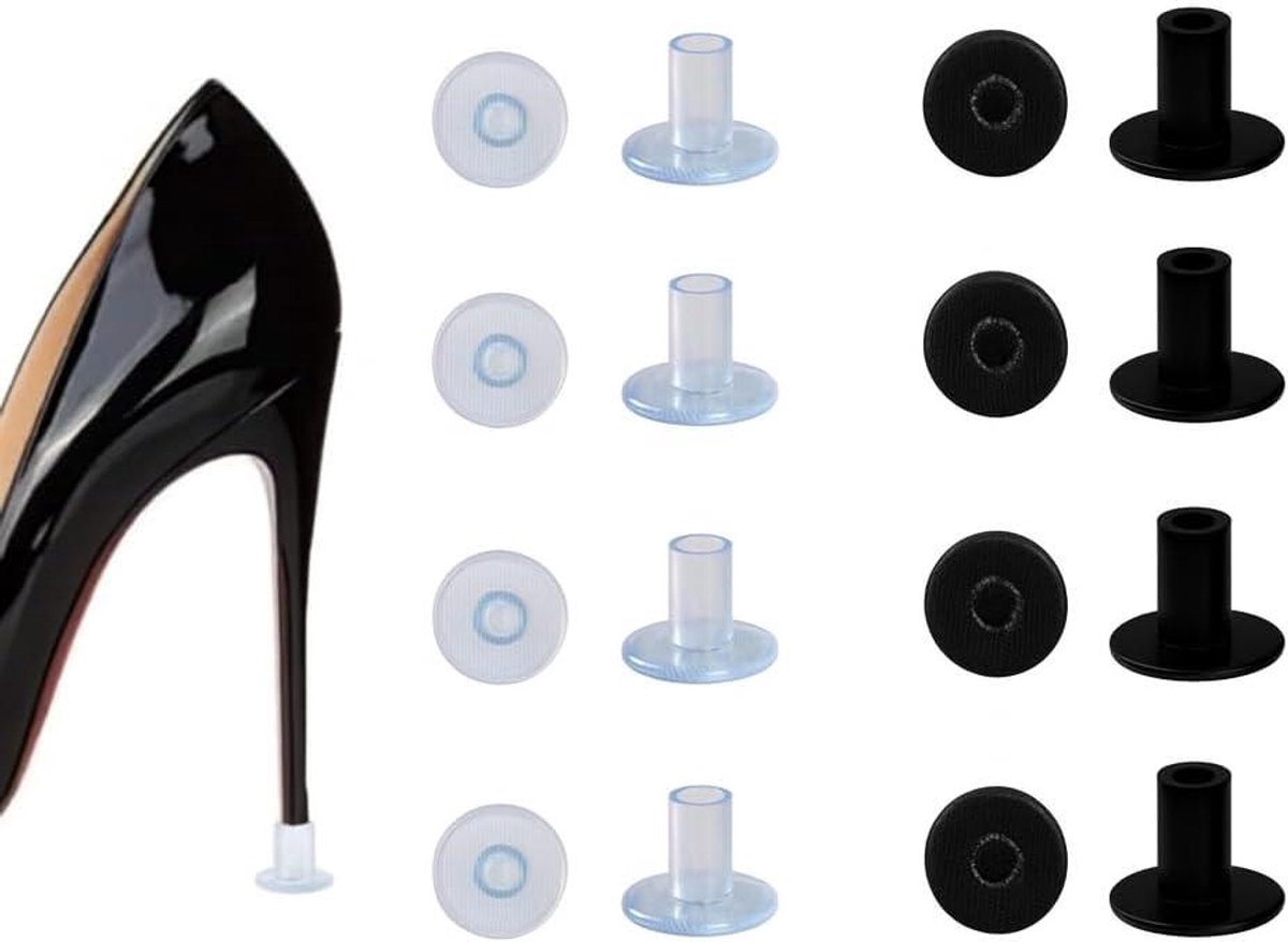 Hakbeschermers 8 Paar - Hielbeschermers Rubber - Voorkom Uitglijden - Antislip Textuur - 9 mm Dik - Transparant Zwart