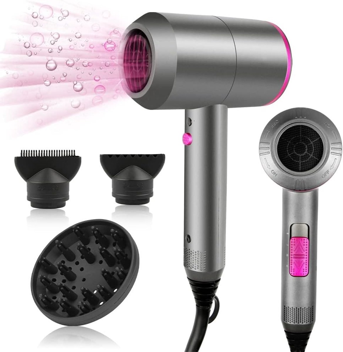 Föhn - Grijs - Professionele Haardroger met AC-Motor en Ionenfunctie - Voor Sneldrogen en Styling