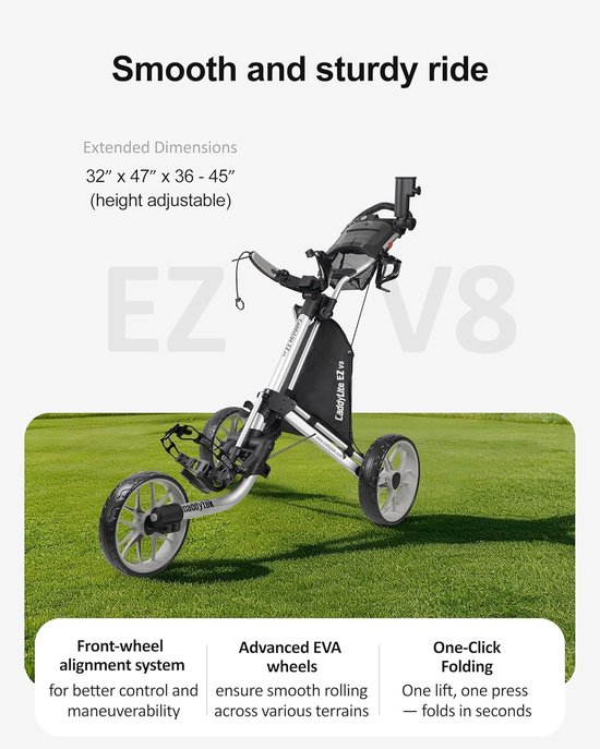 Golfkar met 3 Wielen - Golftrolley Opvouwbaar - Golfen Clubs Vervoeren - Eenvoudig Inklapbaar — afbeelding 5