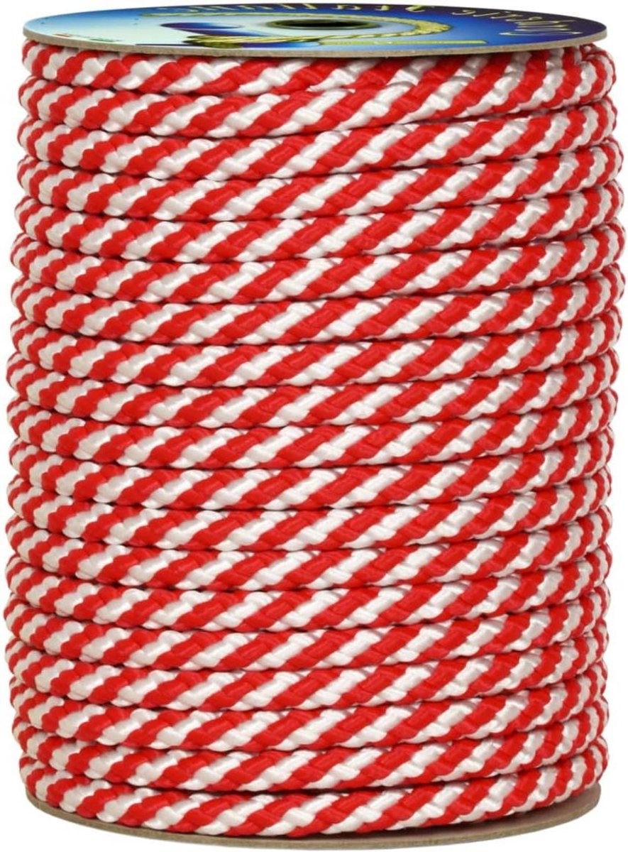 Borduurkoord - Afzetkoord decoratiekoord - Gebieden afbakenen - UV-gestabiliseerd polypropyleen - 10 mm 100 meter - Wit rood