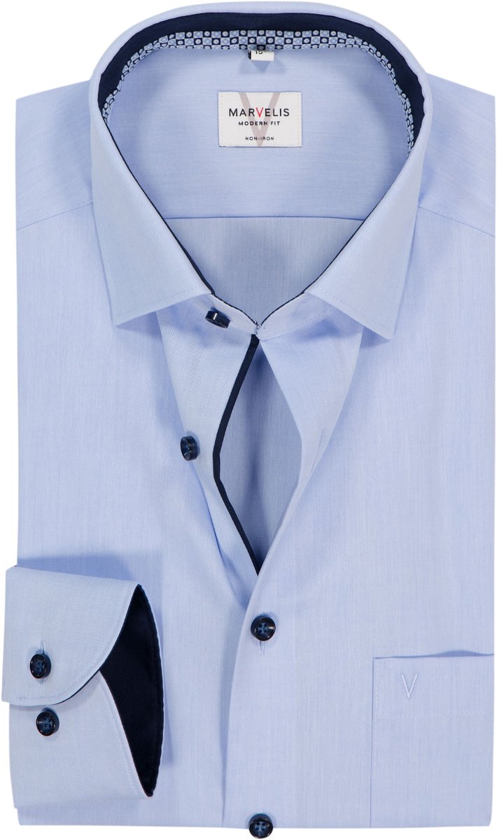 MARVELIS modern fit overhemd - popeline - lichtblauw - Strijkvrij - Boordmaat: 43 (EU maat: XL)