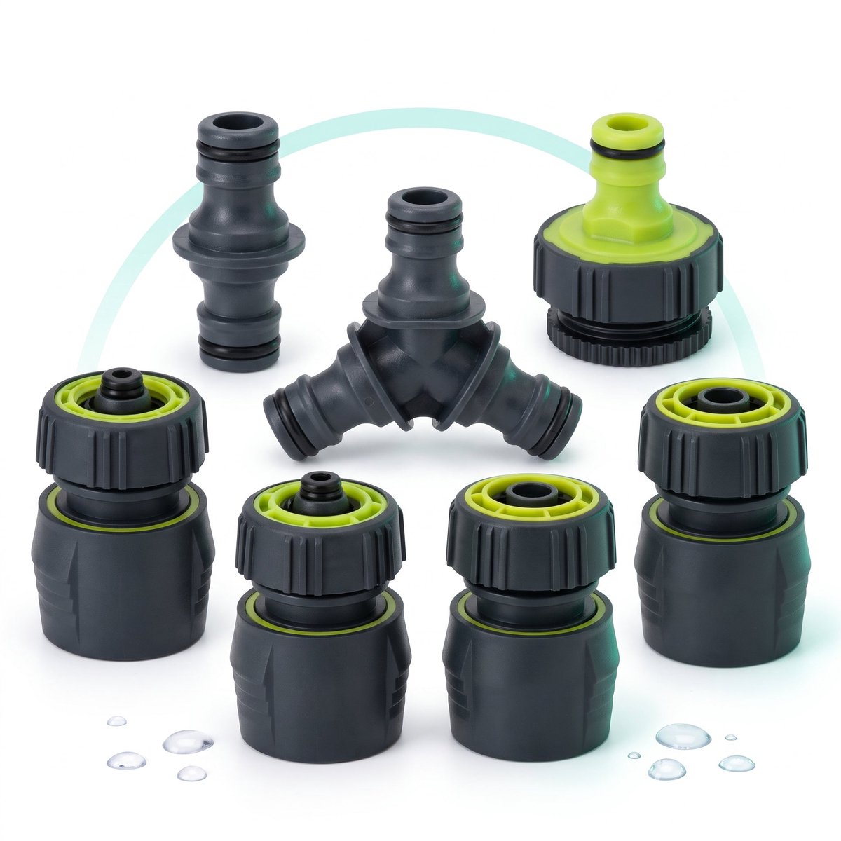 Cheqo® Tuinslang Koppelstukken Set van 6 - Slangkoppeling Set met Waterstop - Snelkoppeling - Kraanstuk en Kraanaansluiting - Slangverbinder en Verbindingsstuk - Waterverdeler Tweewegverdeler - Verdeelstuk - Tuinslang Adapter voor Tuinkraan