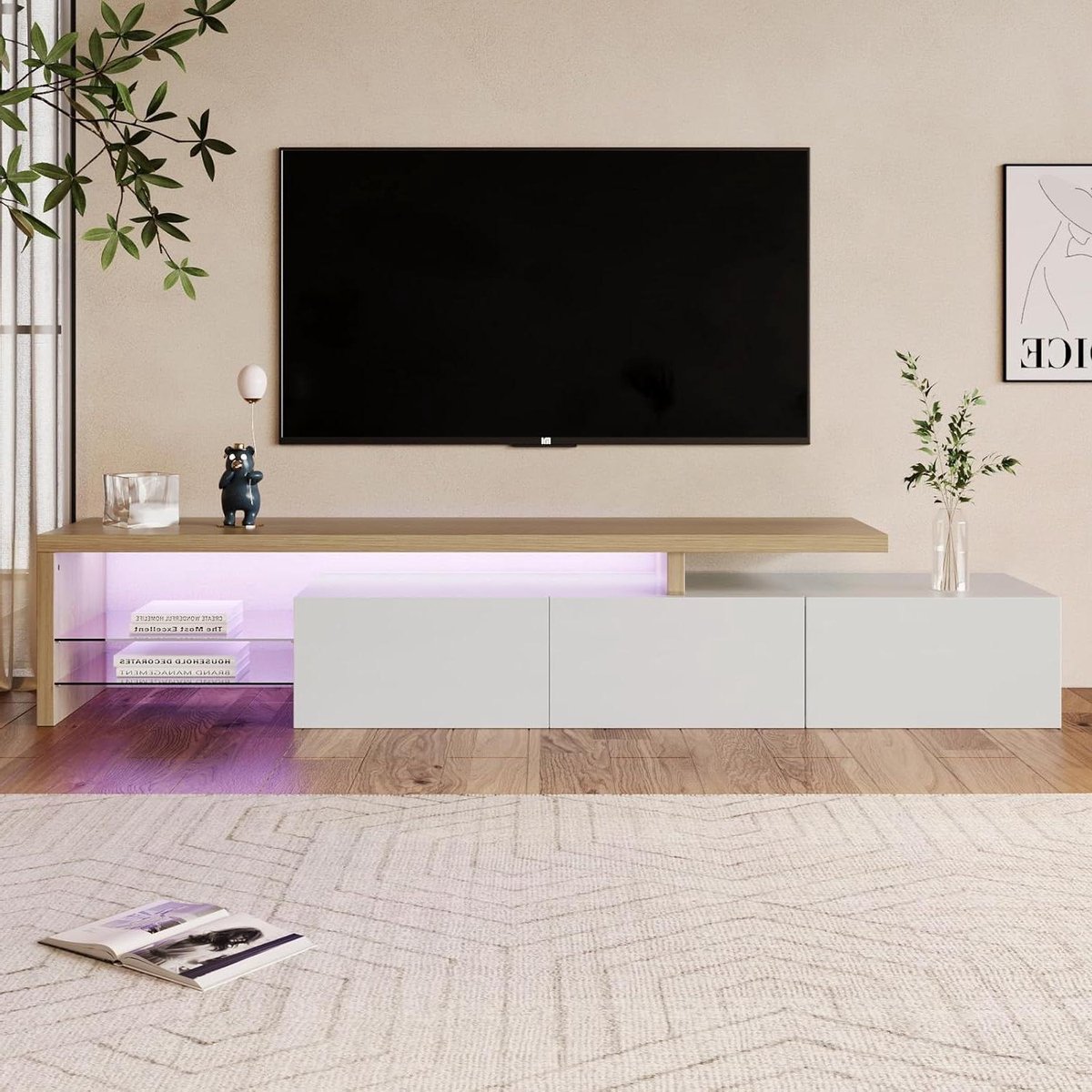 Televisietafel - Tv-meubel Kast - Woonkamer Inrichten - Met LED Verlichting - 200 x 39 x 42 cm - Wit