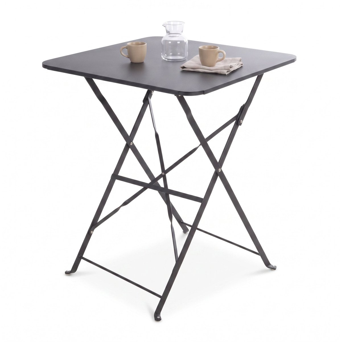 Cheqo® Klaptafel Antraciet - Tuintafel - Inklapbare Tafel - Balkontafel - Bistrotafel - Campingtafel - Bijzettafel - Vouwtafel - Opvouwbare Tafel - Terrastafel - Vierkante Tafel - Buitentafel - Plooitafel - Metalen Tafel voor Tuin en Balkon