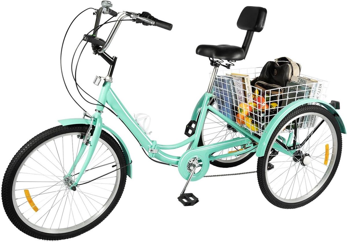 Driewieler voor volwassenen - Driewiel fiets - Stabiel transport - Inklapbaar frame - 24 inch - Turquoise