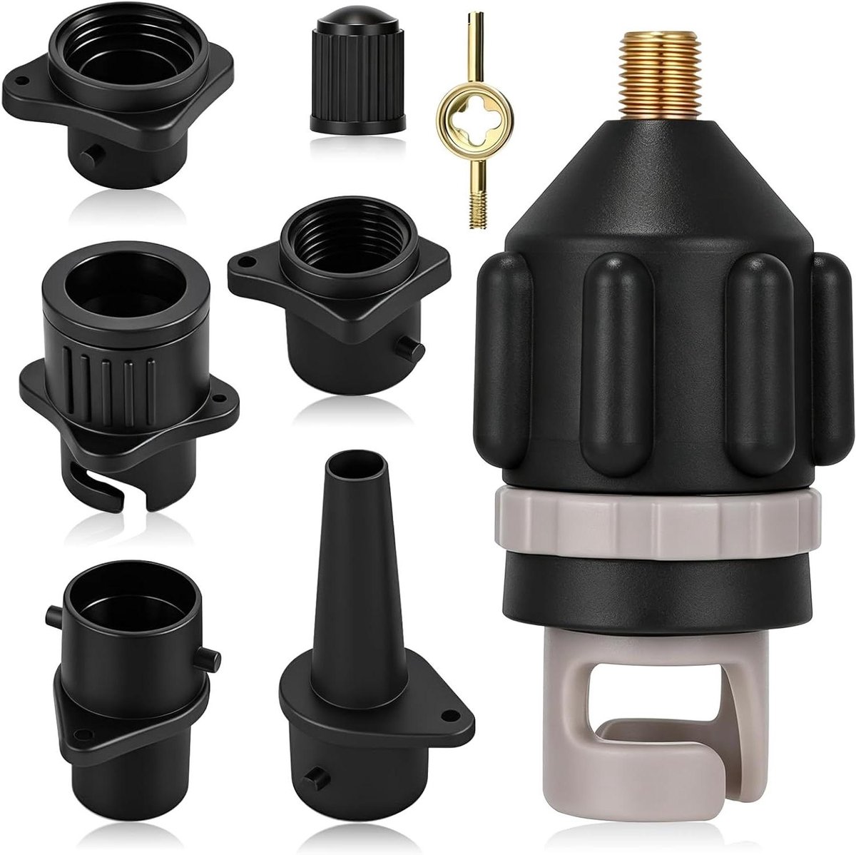 Opblaasadapter Set - Ventiel Adapter - Watersport Accessoire - Inclusief 4 Mondstukken - 30g - Zwart