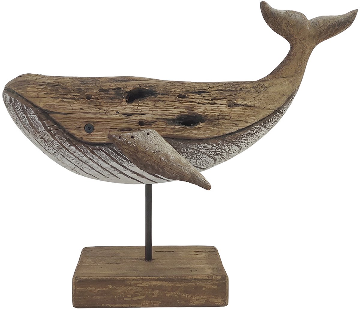 Clayre & Eef Decoratie Beeld Walvis Bruin Hout