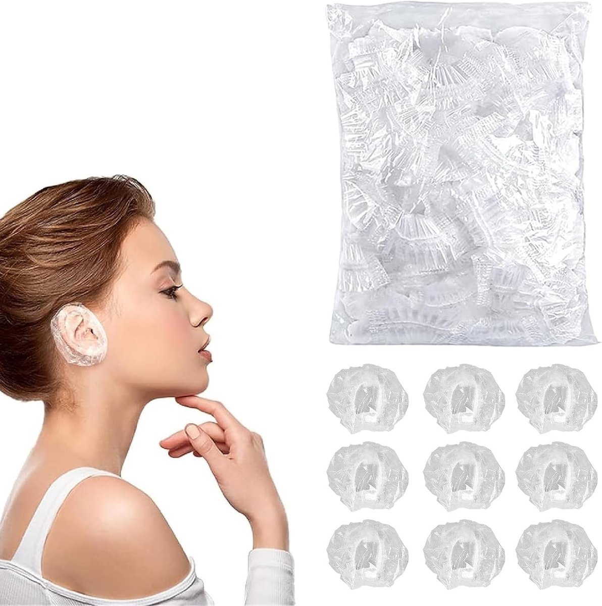 150 Stuks Transparante Waterdichte Oorkappen met Elastische Bandjes voor Thuis, Kapsalon en Badkamer Bescherming tegen Oorinfecties en Haarverf