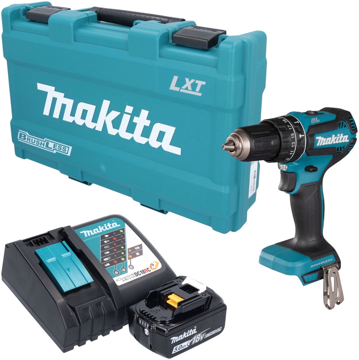Makita DHP 485 RT1K accu-slagboormachine 18 V 50 Nm borstelloos + 1x accu 5,0 Ah + oplader + koffer