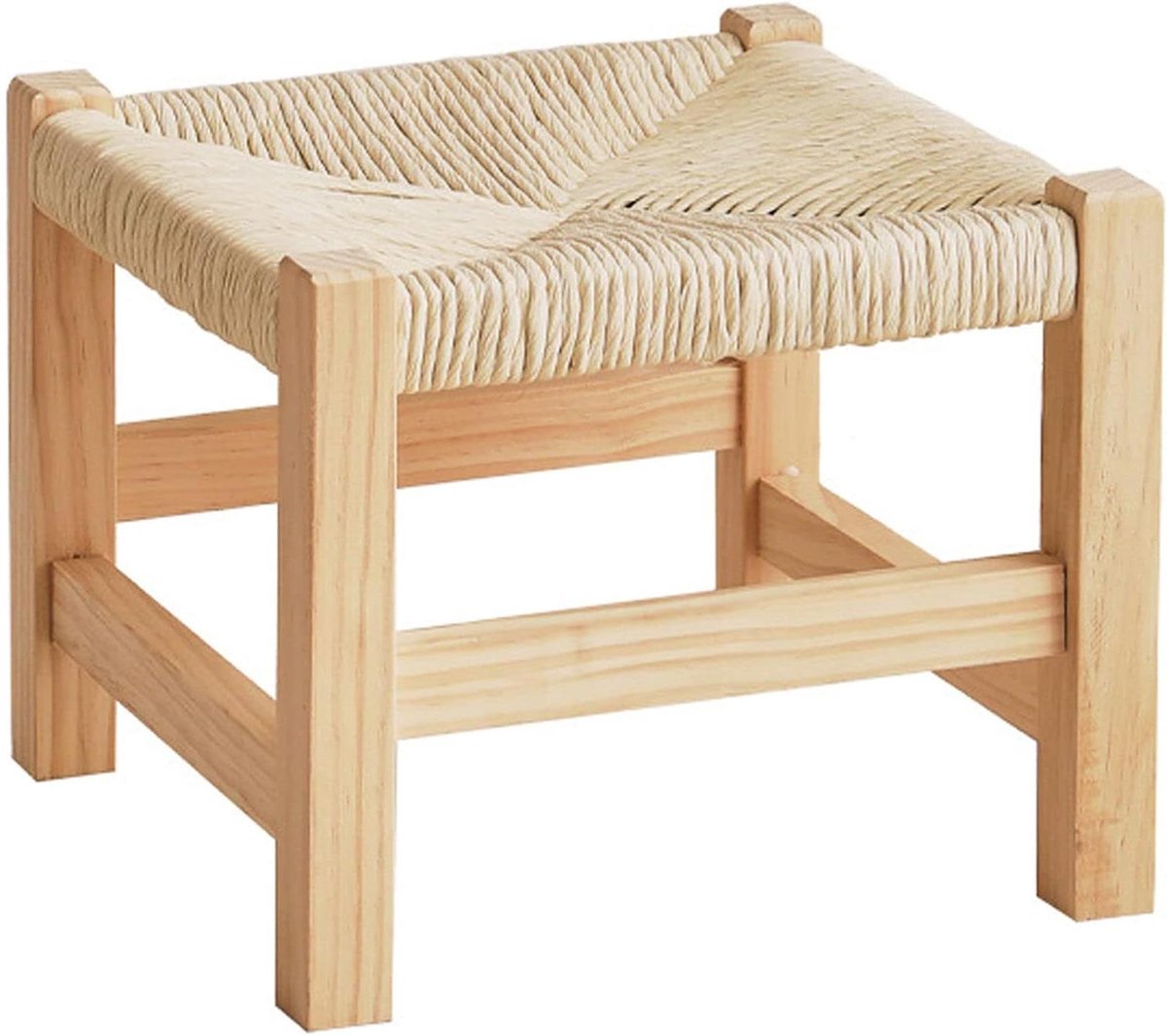 Rotan Kruk - Voetenbank Hocker - Ontspannen Zitten - Massief Houten Frame - 30 x 30 x 25 cm - Natuurlijk