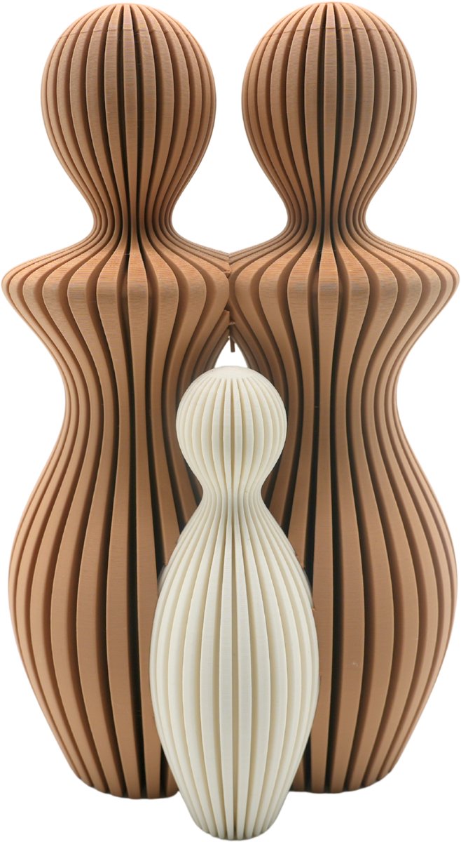 Familie beeldjes – Mama & mama met 1 kind - Bruin, Mokka en Wit - 3d geprint - Modern decoratief beeld - Cadeau voor familie/ koppel - Decoratief cadeau - 25CM