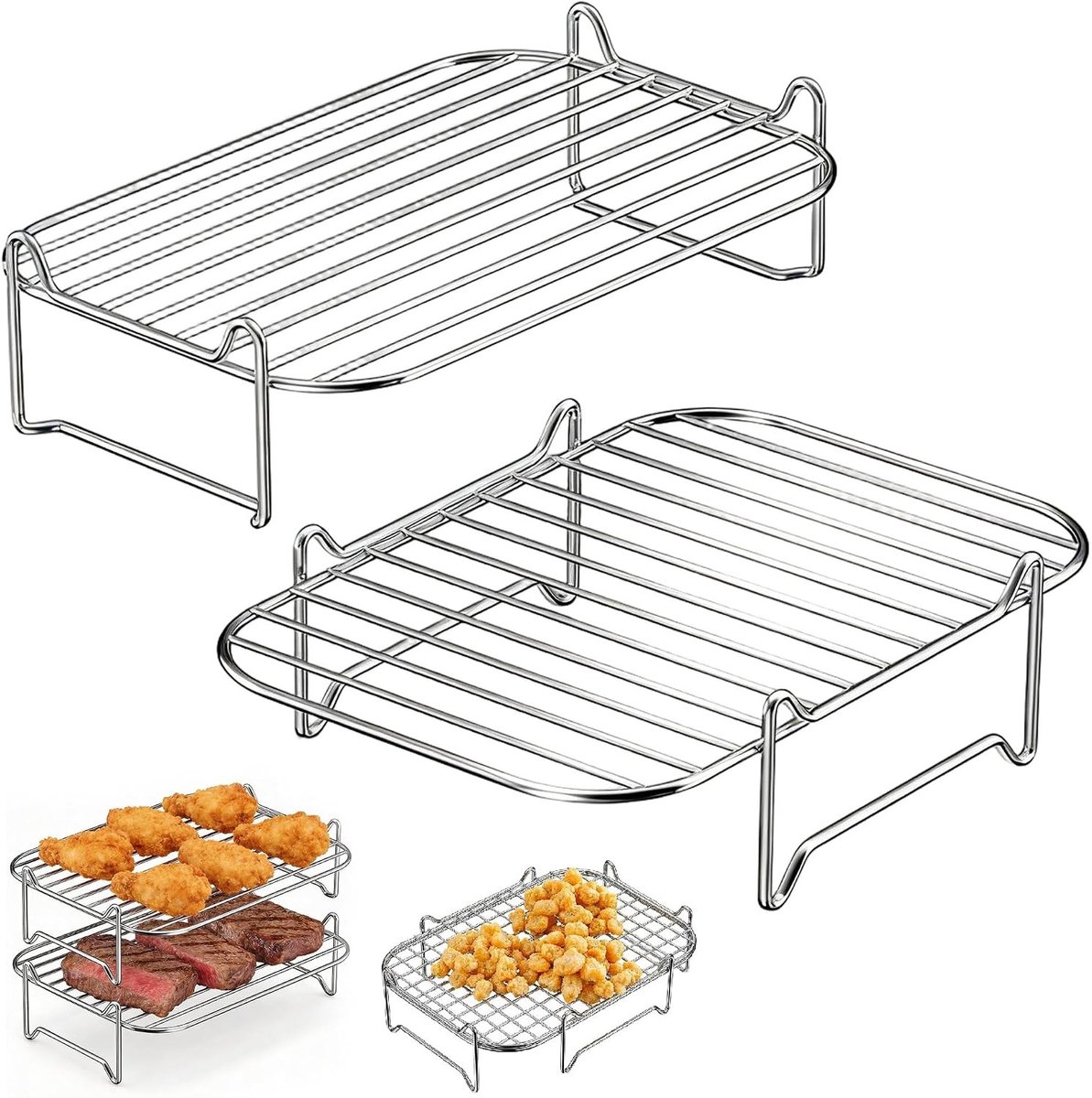 Set van 2 Stapelbare Airfryer Accessoires van Roestvrij Staal voor 7.6 L - 10.4 L Capaciteit, Ideaal voor Oven en Stoompan, Duurzaam en Praktisch