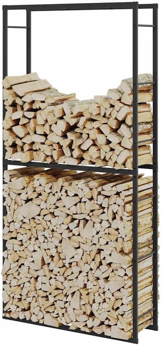 Brandhoutrek - Houtopslag - Open haard - Geoptimaliseerde luchtcirculatie - 100x30x209 cm - Zwart