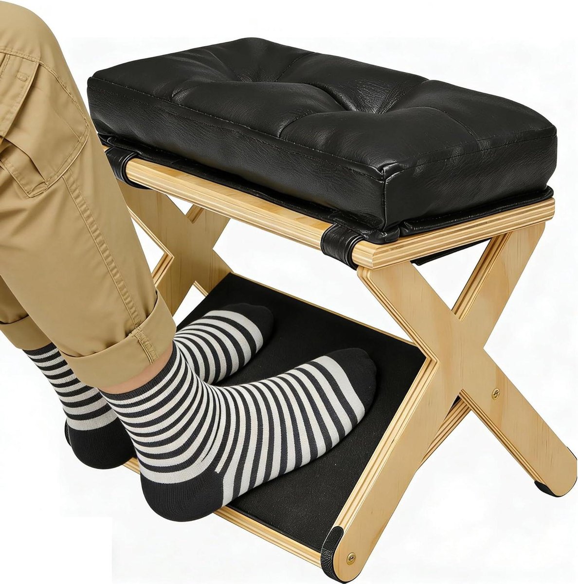 Voetensteun Bureau - Voetbankje Verstelbaar - Comfortabel Zitten - Massief Grenenhout - 245 x 37 cm - Houtkleur