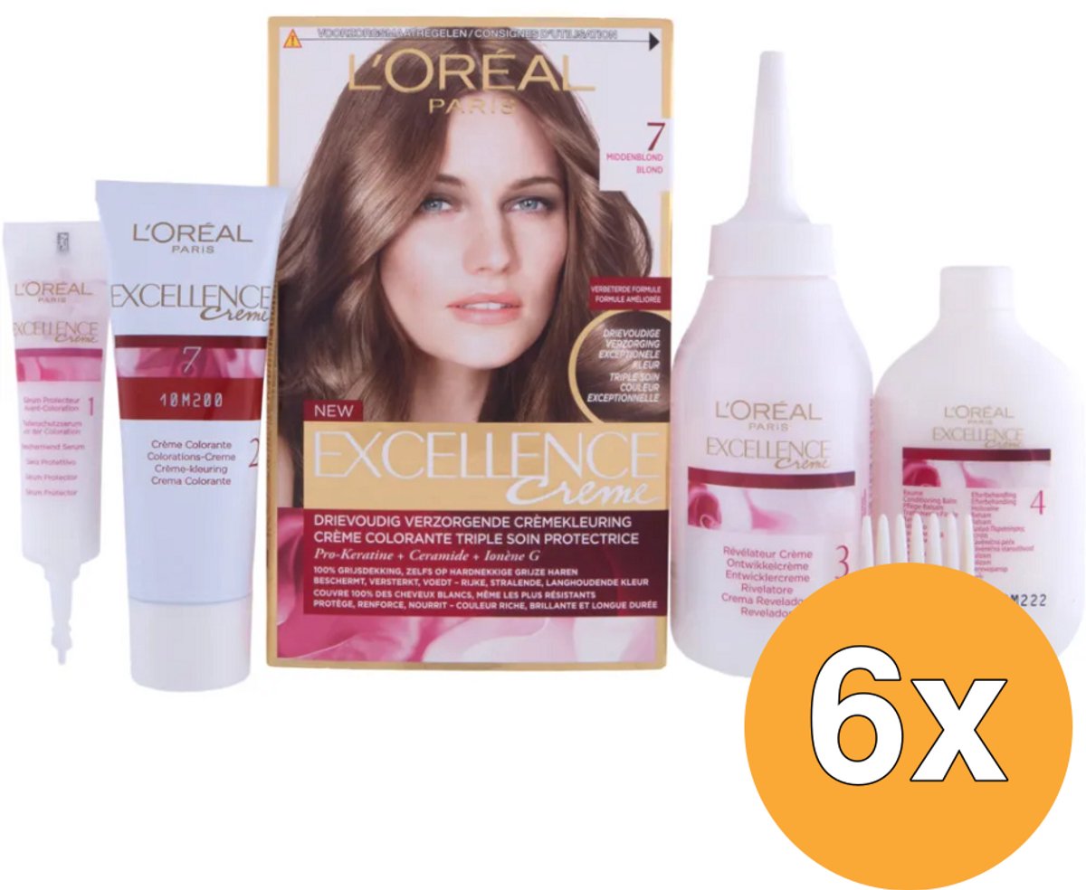 6x L'Oréal Paris Excellence Creme 7 Middenblond (1 set)