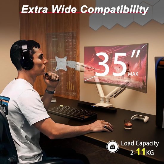 Ergonomische Dubbele Monitorarm voor 17-35" Schermen tot 11kg, Hoogte Verstelbaar, Kantel- en Draaimogelijkheden met Kabelbeheer, VESA Bureau Steun — afbeelding 4