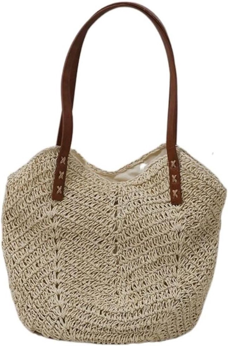Rieten Draagtas - Strandtas Geweven - Zomerse Uitjes - Vintage Stijl - 40 x 39 x 10 cm - Beige
