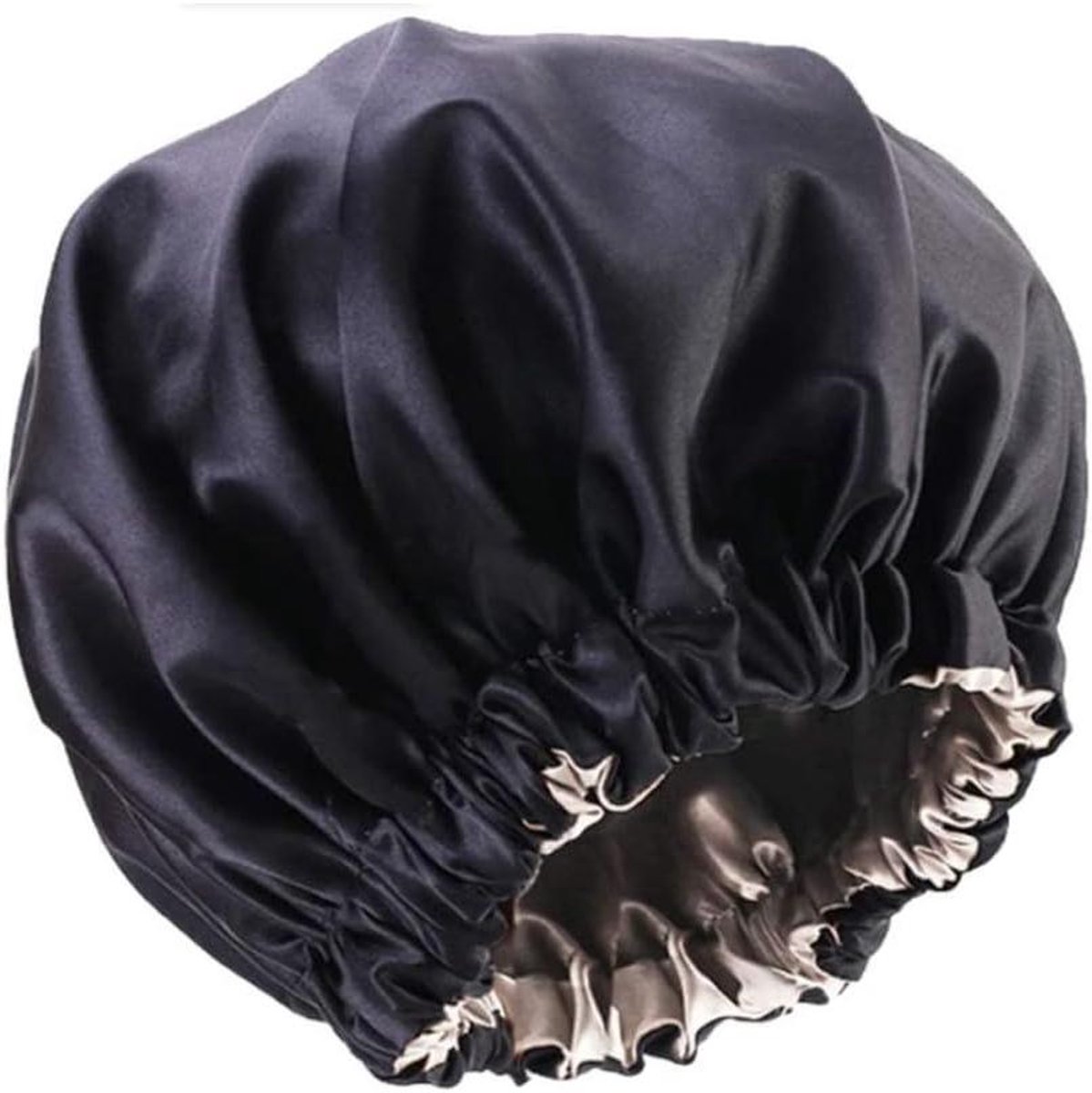 Satijnen Slaapmuts - Haarmuts Nachtmuts - Bescherming Haar - Verstelbare Band - 38 cm - Zwart