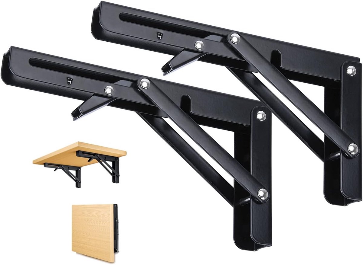 Klapconsole voor zware belasting - Zwart - 400 mm - Roestvrijstalen Opvouwbare Plankdragers - Voor Muurmontage en Ruimtebesparing