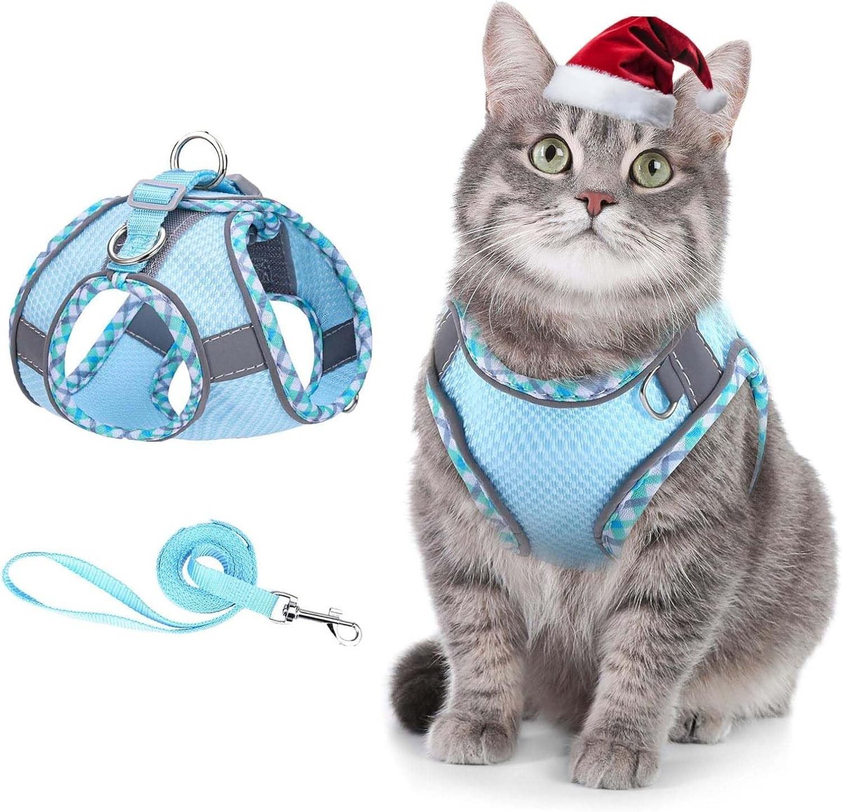 Kattenharnas - Blauw - XXS - Ademend Mesh met Reflecterende Strepen - Verstelbaar voor Kleine Huisdieren