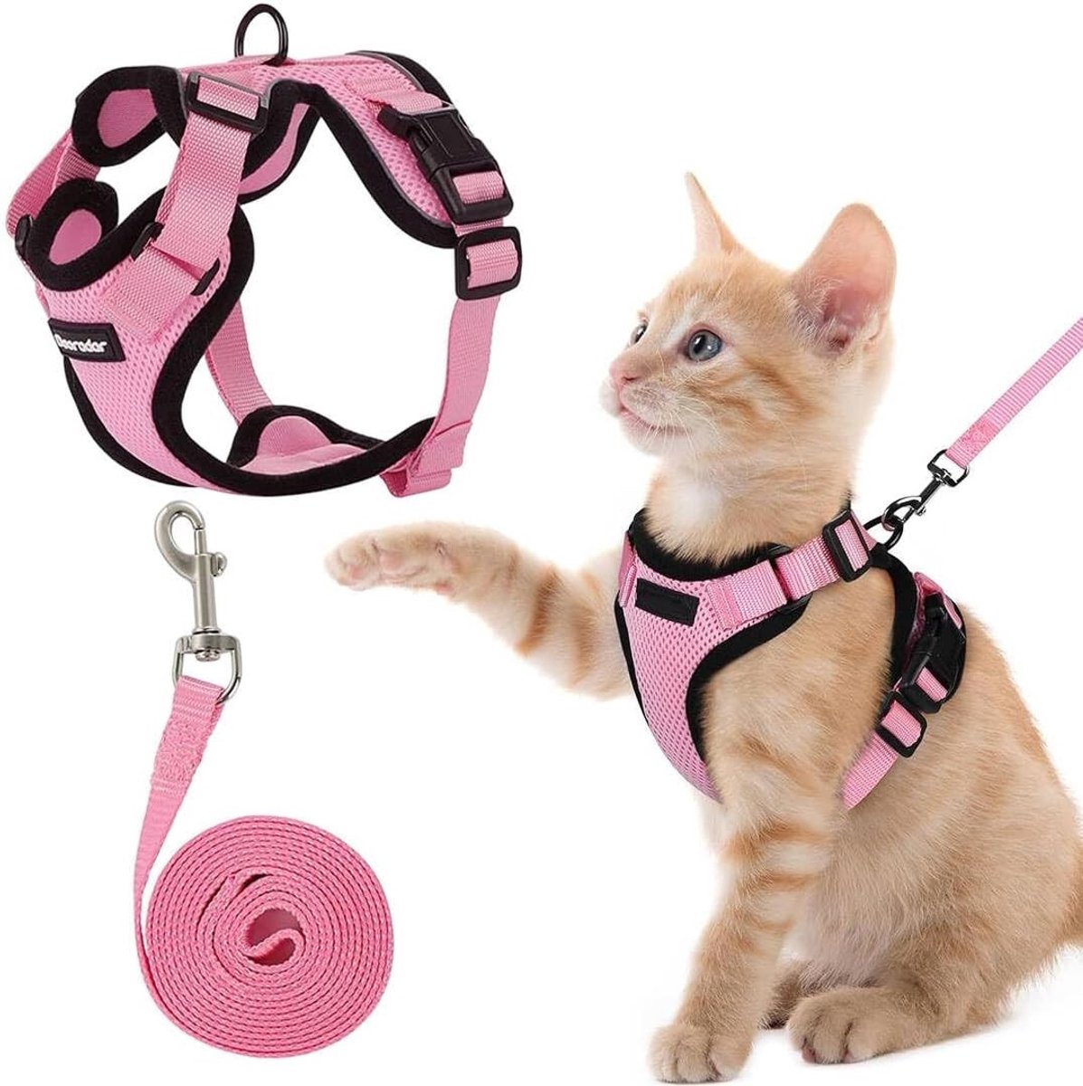 Kattenharnas - Roze - XS - Ademend Mesh Nylon - Anti-Ontsnapping Veiligheidsriem voor Katten