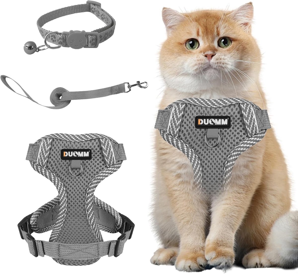 Kattenharnas - Grijs - Maat L - Ademend Gaasmateriaal - Verstelbaar En Ontsnappingsbestendig Voor Katten