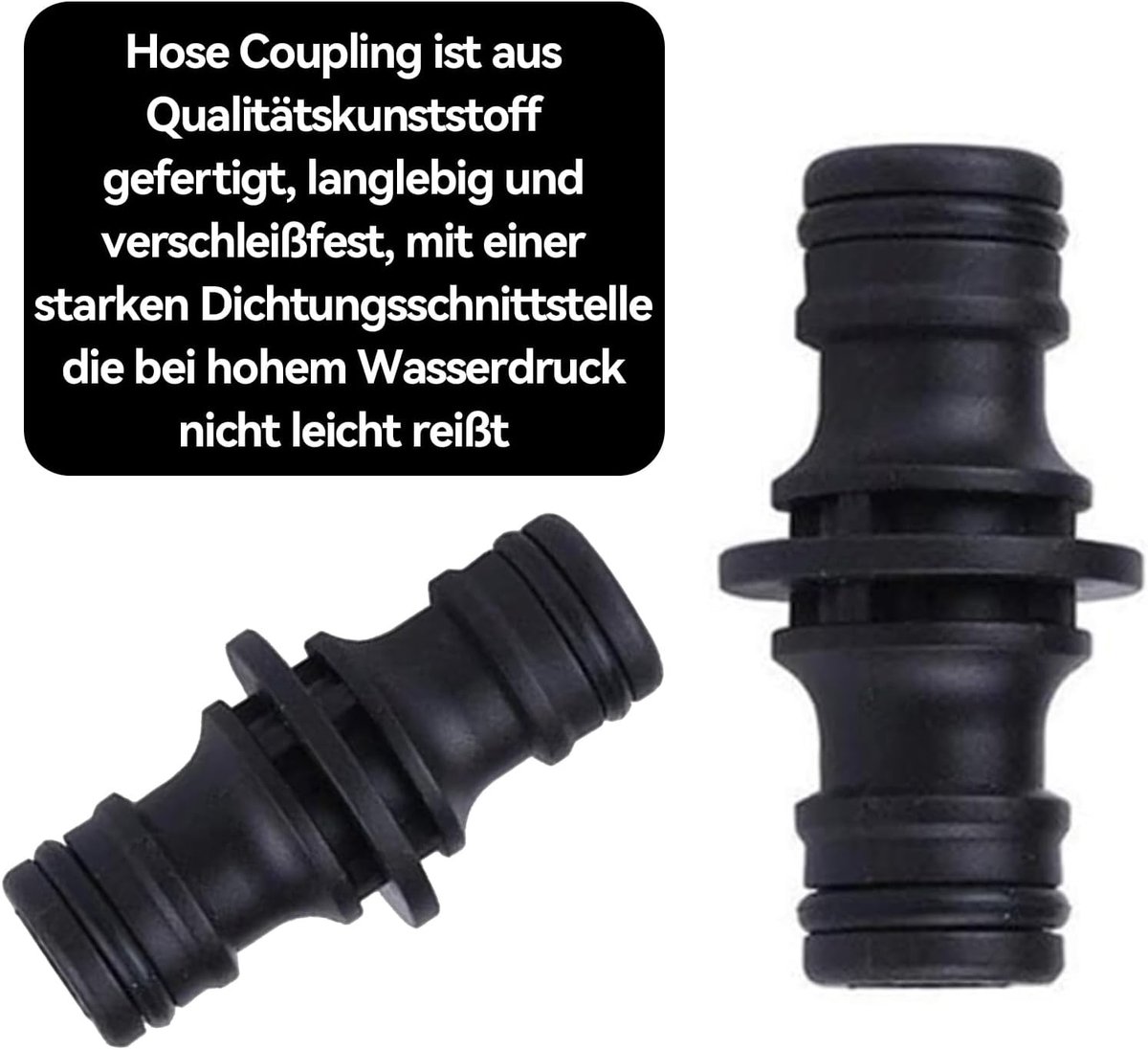Hose Coupling 1/2 Inch voor Tuinslang - Dubbelzijdige Koppeling voor Tuinaccessoires en Slangverlenging (Zwart) – foto 2