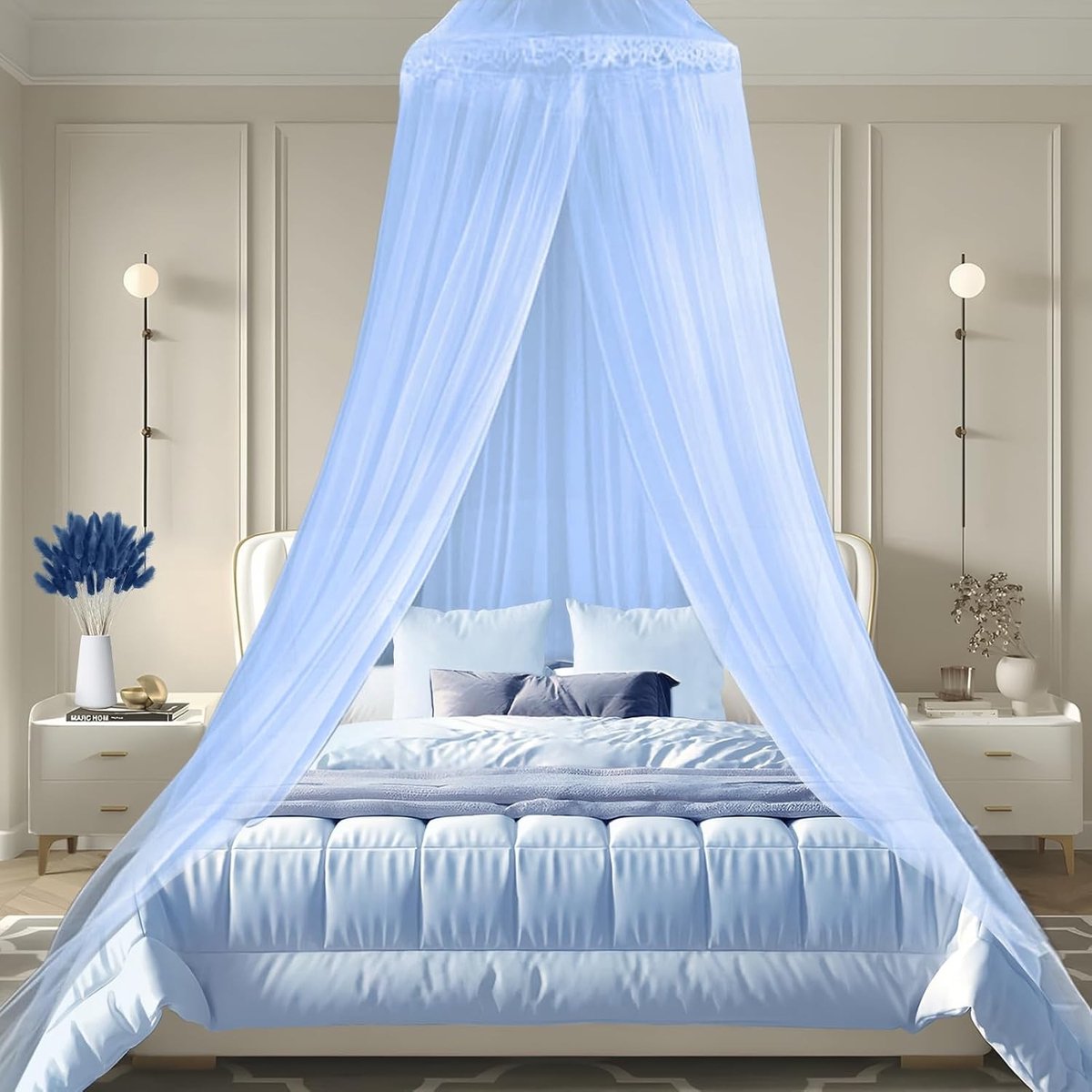 Klamboe 2 persoons - Blauw - 0,6 x 2,5 x 10,5 m - Nylon Muggennet met Staaldraad - Voor Bed en Camping