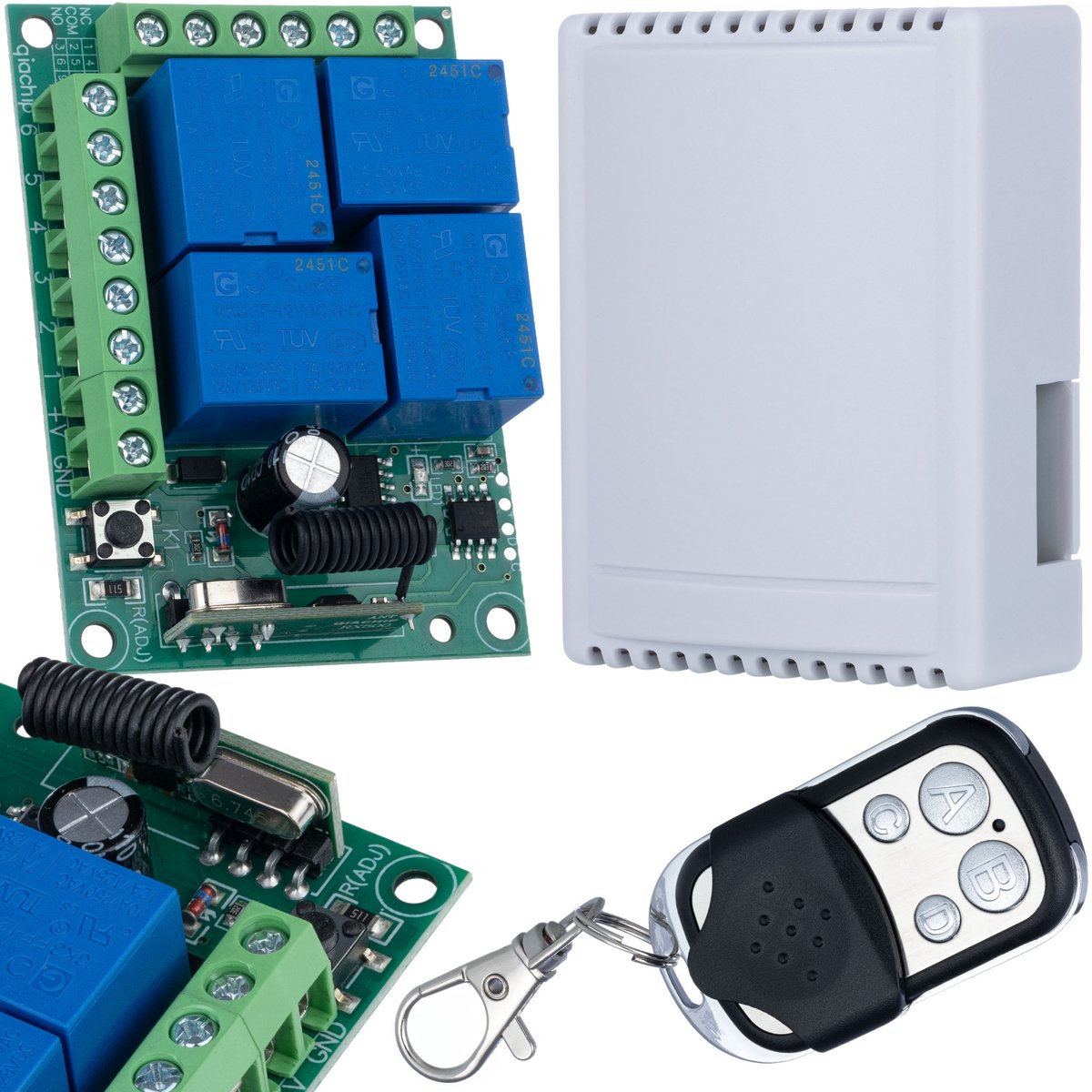 Rosfix Relaismodule 433MHz met Afstandsbediening - 4-Kanaals, 12V DC - Bereik tot 100m
