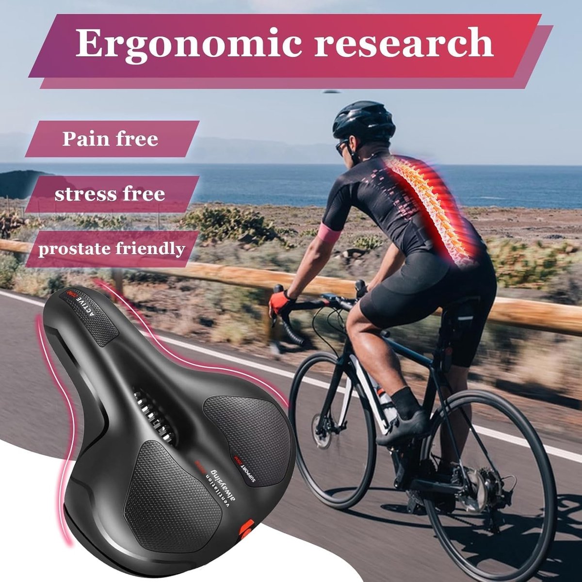 Ergonomische Fietszadel voor Mannen en Vrouwen, Zacht en Comfortabel, Ademend, Schokabsorberend, Geheugenfoam en Gel met Waterdichte Zadelhoes voor Fietsen