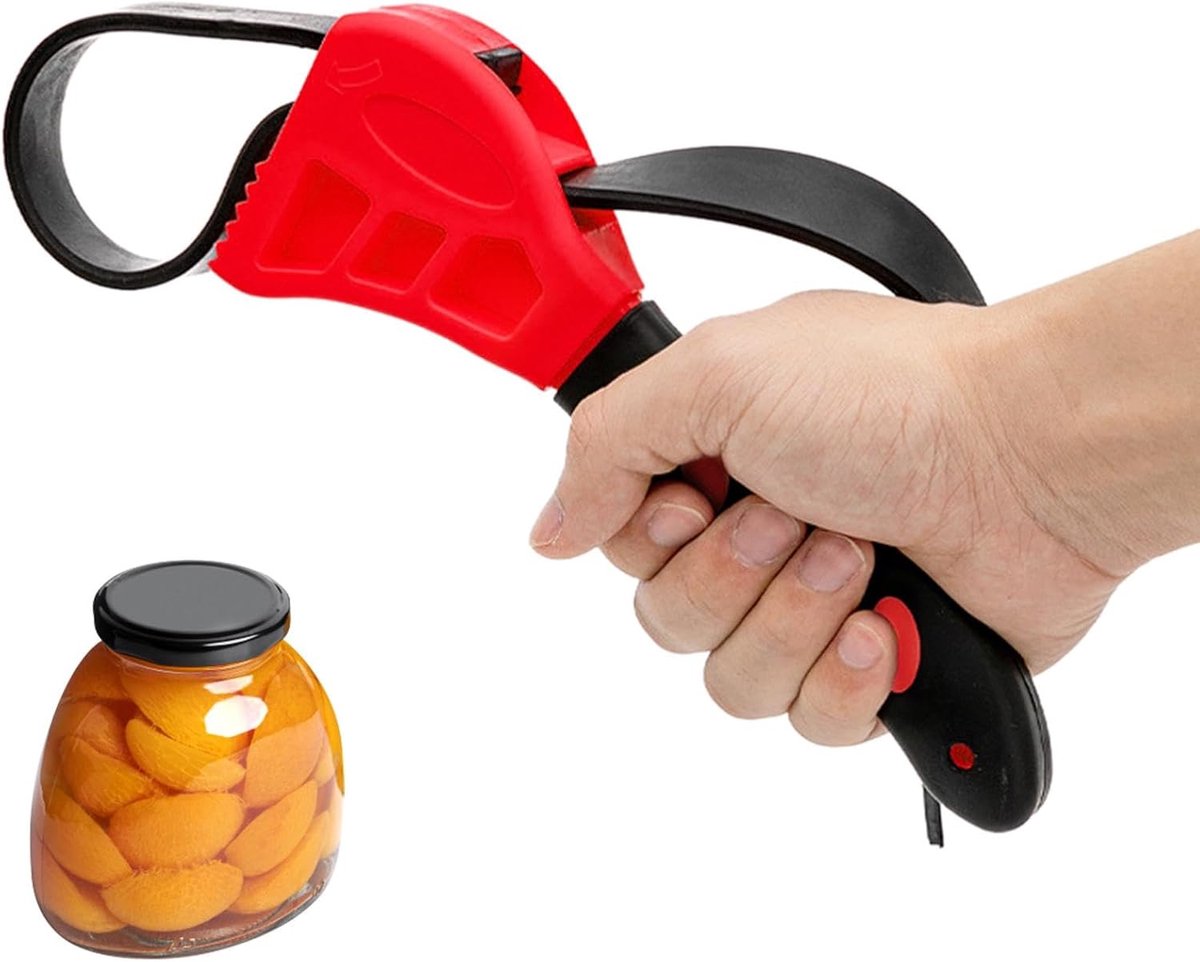 Bobypet - Verstelbare Riem Pottenopener - Multifunctionele Flesopener met Rubberen Band voor Zwakke Handen en Senioren gebruik - Rood