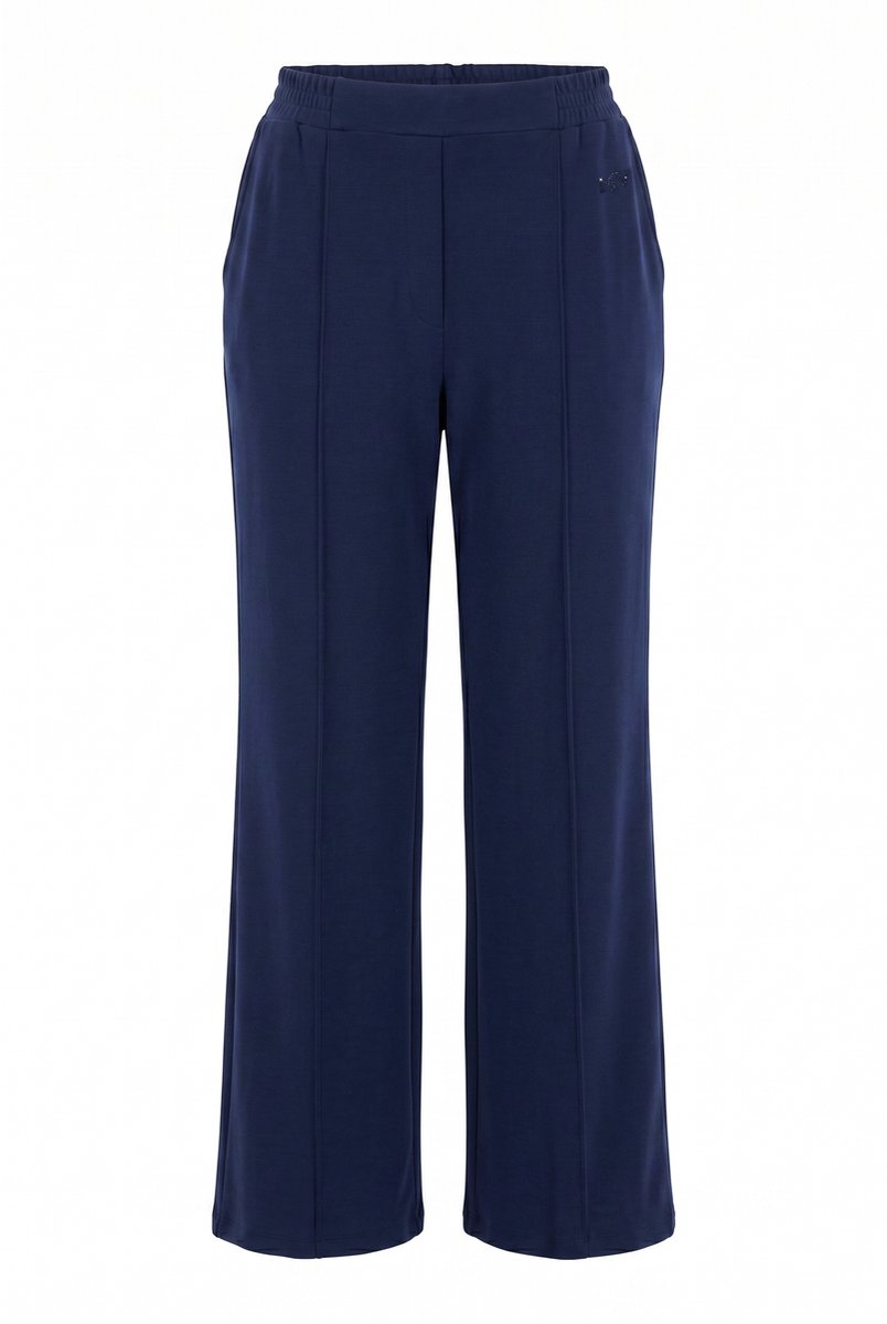 Ulla Popken - Dames - Sweatpants wijde rechte pijp biezen elastische tailleband - Marine - Maat 58+