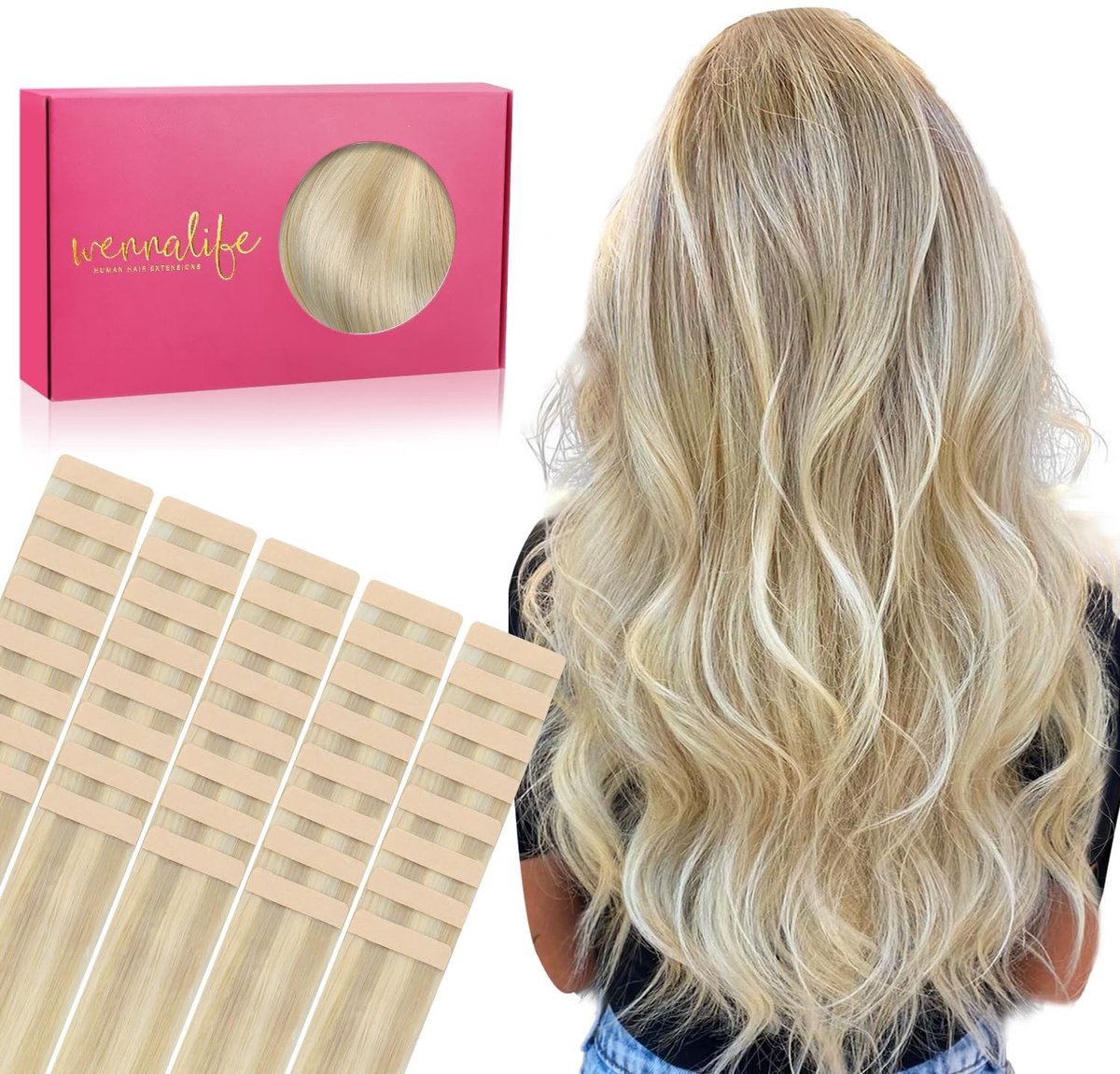 Omgoods - Tape-in Haarextensions in Ash Blonde en Platina Blond