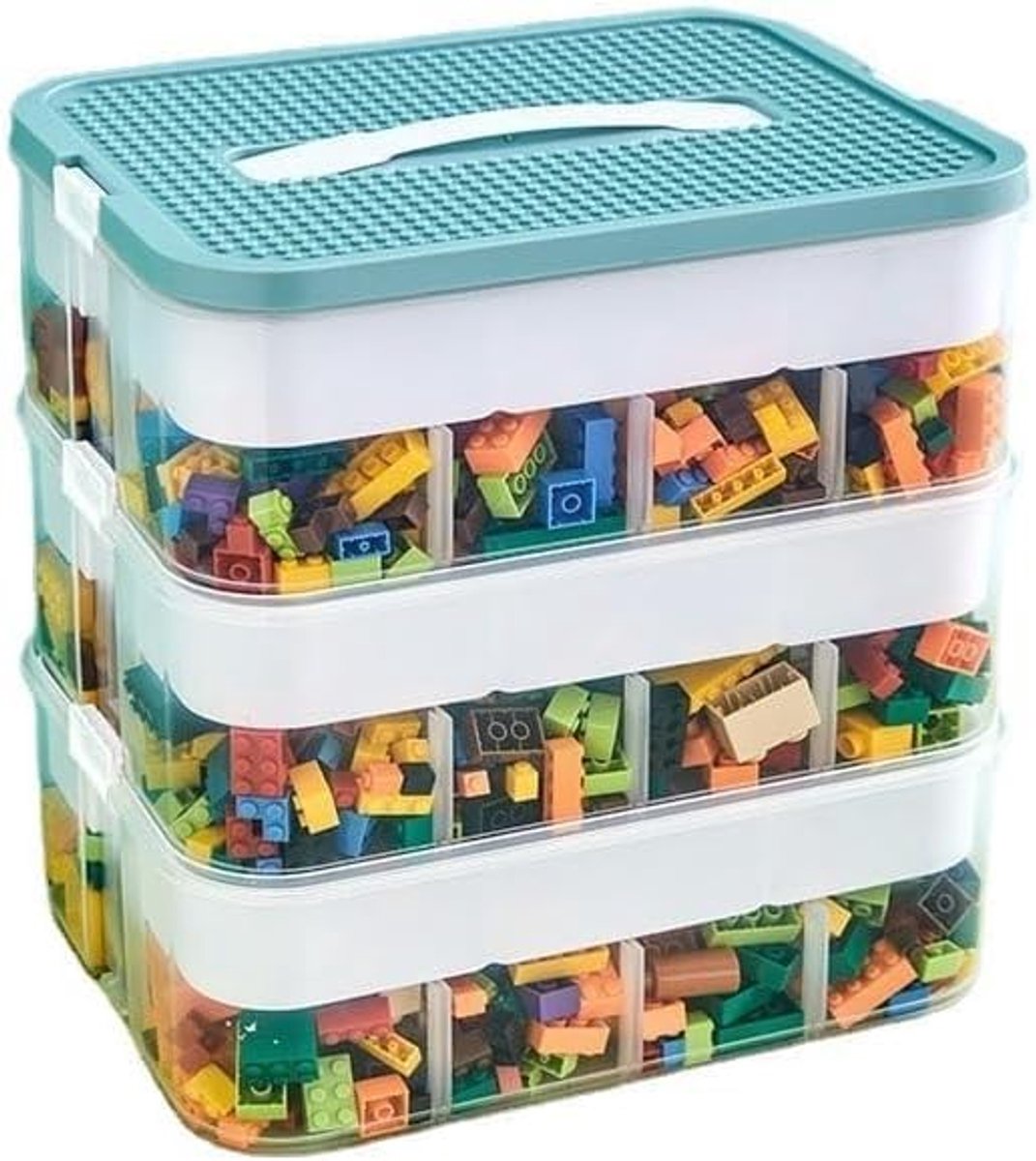Opbergbox Stapelbaar - 3 Lagen met Verstelbare Vakjes - Transparant - Organizer - Opbergdoos