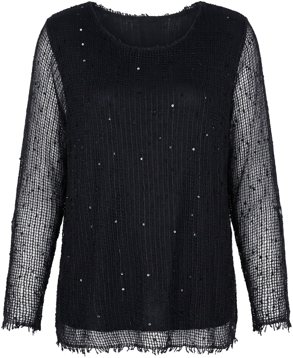 Angel of Style - Dames - Blouse Regular Fit dubbellaags netstof met pailletten - Zwart - Maat 46+