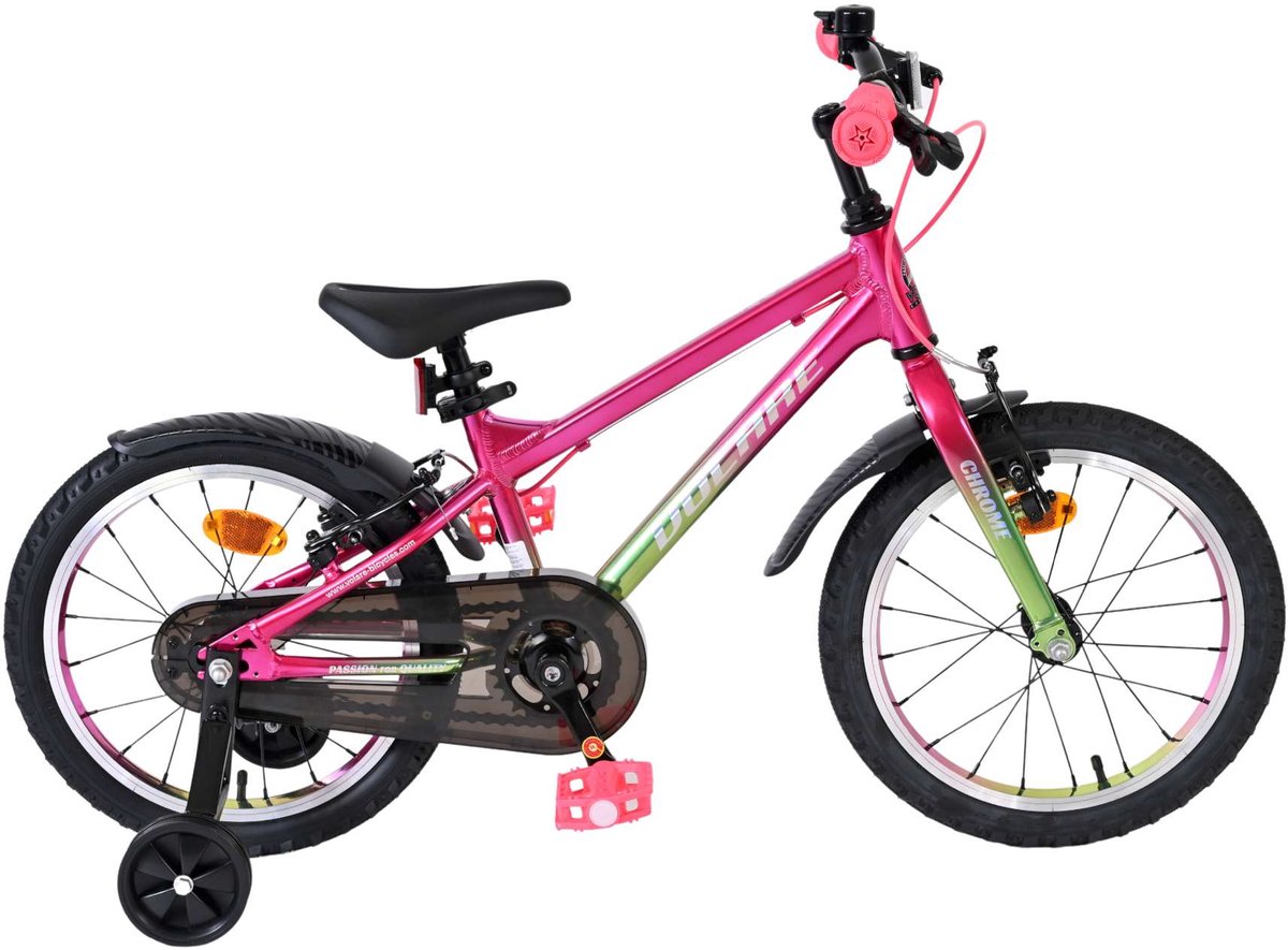 Volare Chrome Kinderfiets - Meisjes - 16 inch - Roze Groen - Twee Handremmen
