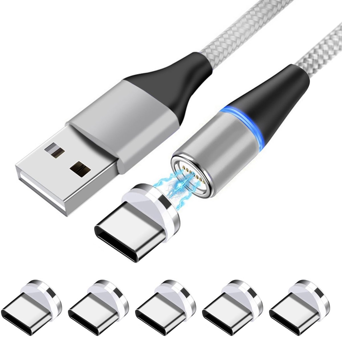 Omgoods - 1M USB C Magnetische Oplaadkabel met 5 Adapters