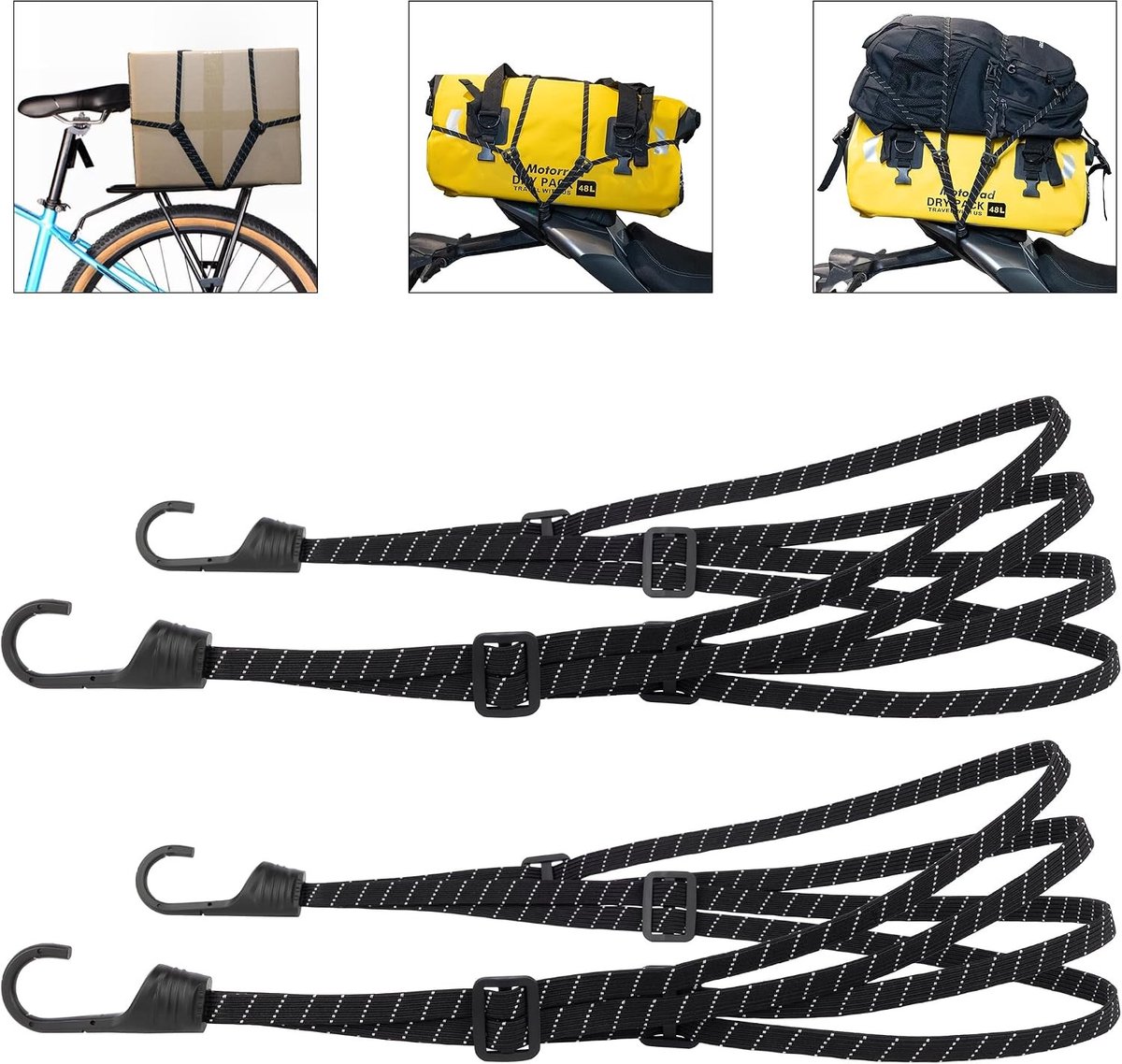 Snelbinders fiets - Reflecterend - 90 cm - Elastische Bagagebanden met Haken - Voor Motorrijders en Reizigers