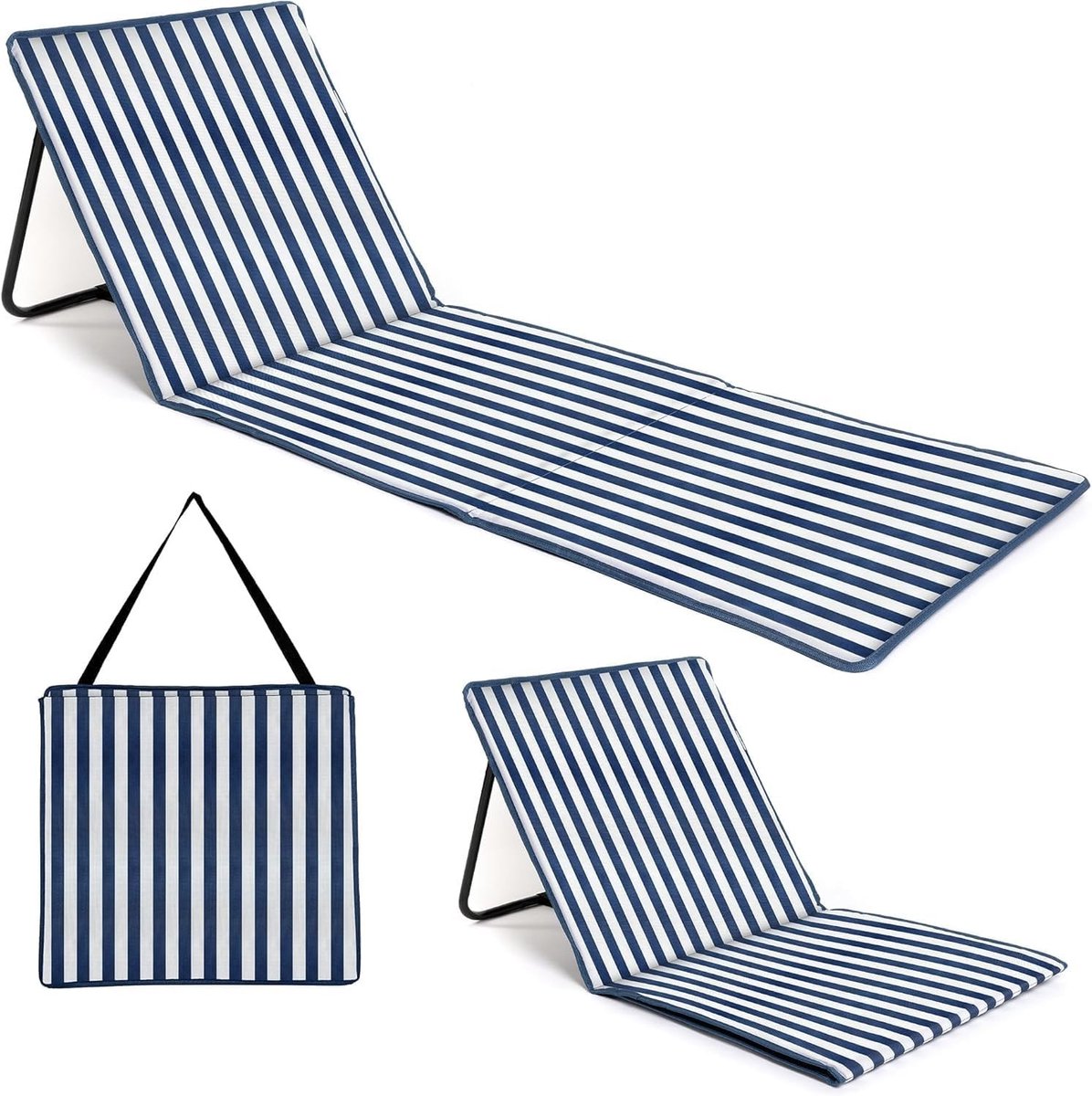 Strandmat met rugleuning - Blauwe strepen - 153 x 52 cm - Lichtgewicht Opvouwbare Zonnebaden Fauteuil - Voor Strand en Outdoor