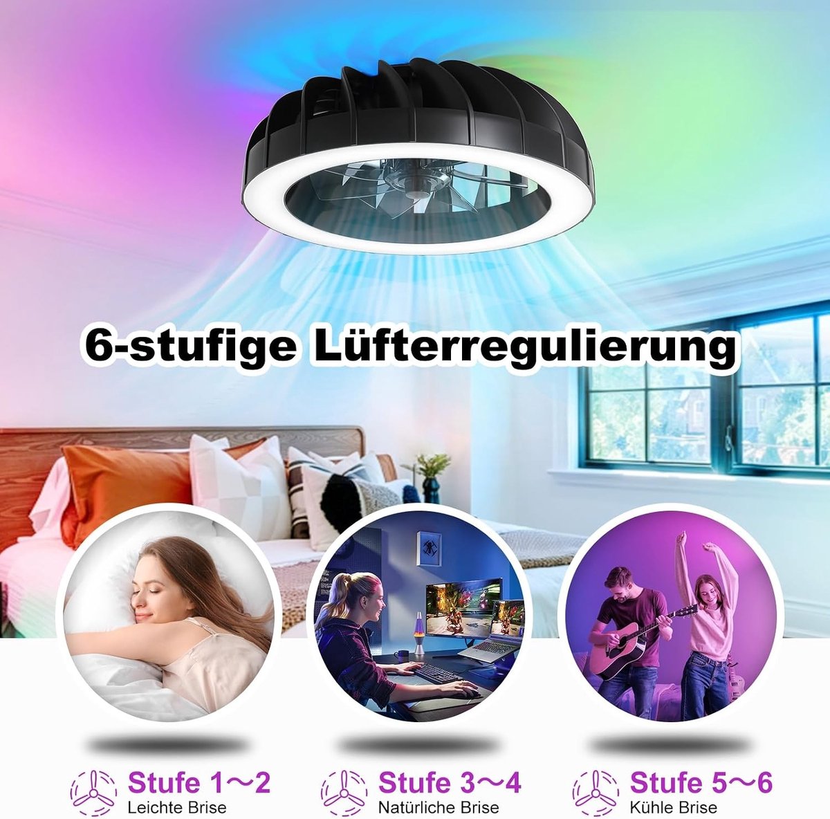 Dimbare Plafondventilator met Verlichting - Zwart - 50 cm - Moderne Ventilator met Afstandsbediening - Voor Woonkamer en Slaapkamer