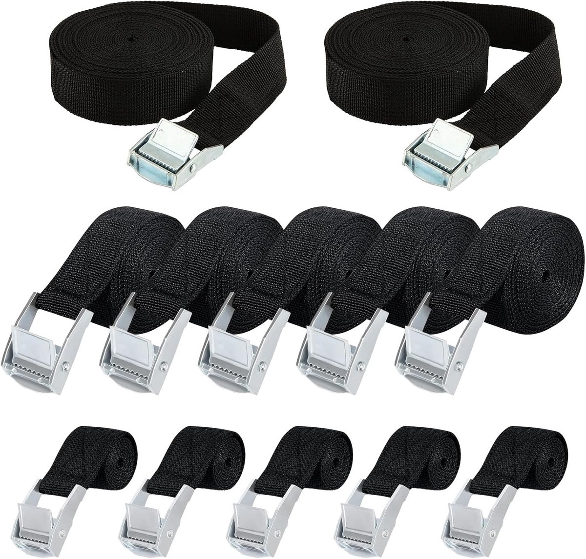 Spanbanden Set - Zwart - 25 mm - Polypropyleen met Snelsluiting - Voor Transport en Kamperen