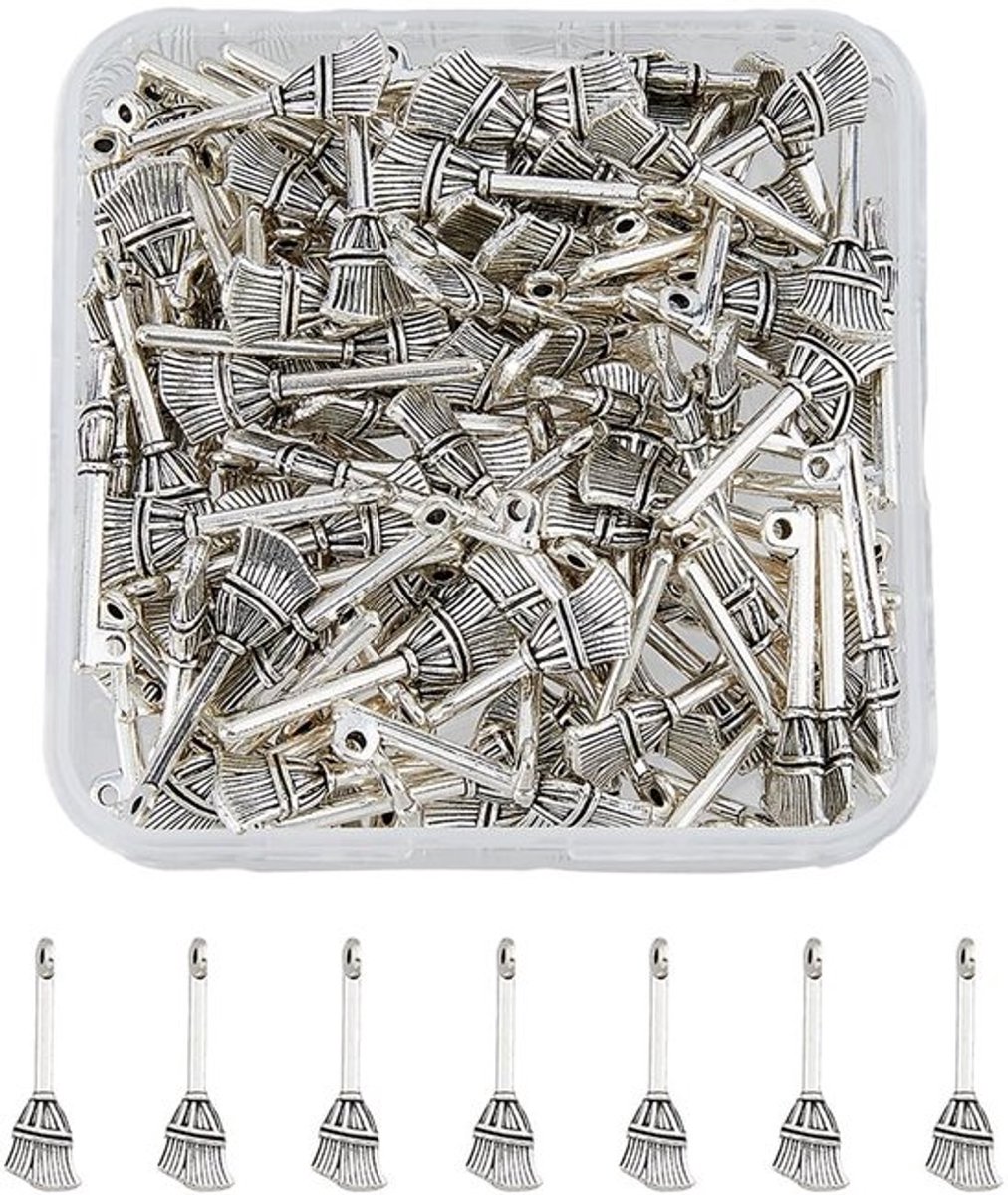 120 Stuks Antieke Zilveren Bezem Hangers voor DIY