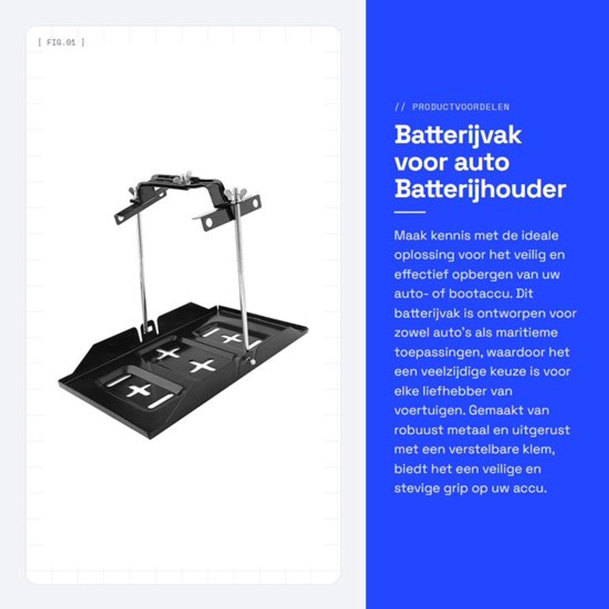 Batterijvak voor auto - Batterijhouder auto-accu - Verstelbare klem - Metaal - Geschikt voor auto en boot - Universele batterijwisselplaat
