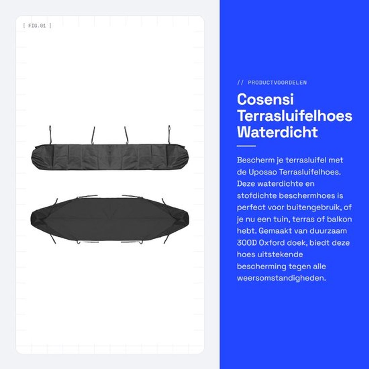 Terrasluifelhoes Waterdicht - Vervangende Luifelhoes - Stofdichte Luifel - Opbergtas met Koord - 300D Oxford Doek - Zwart/Zilver