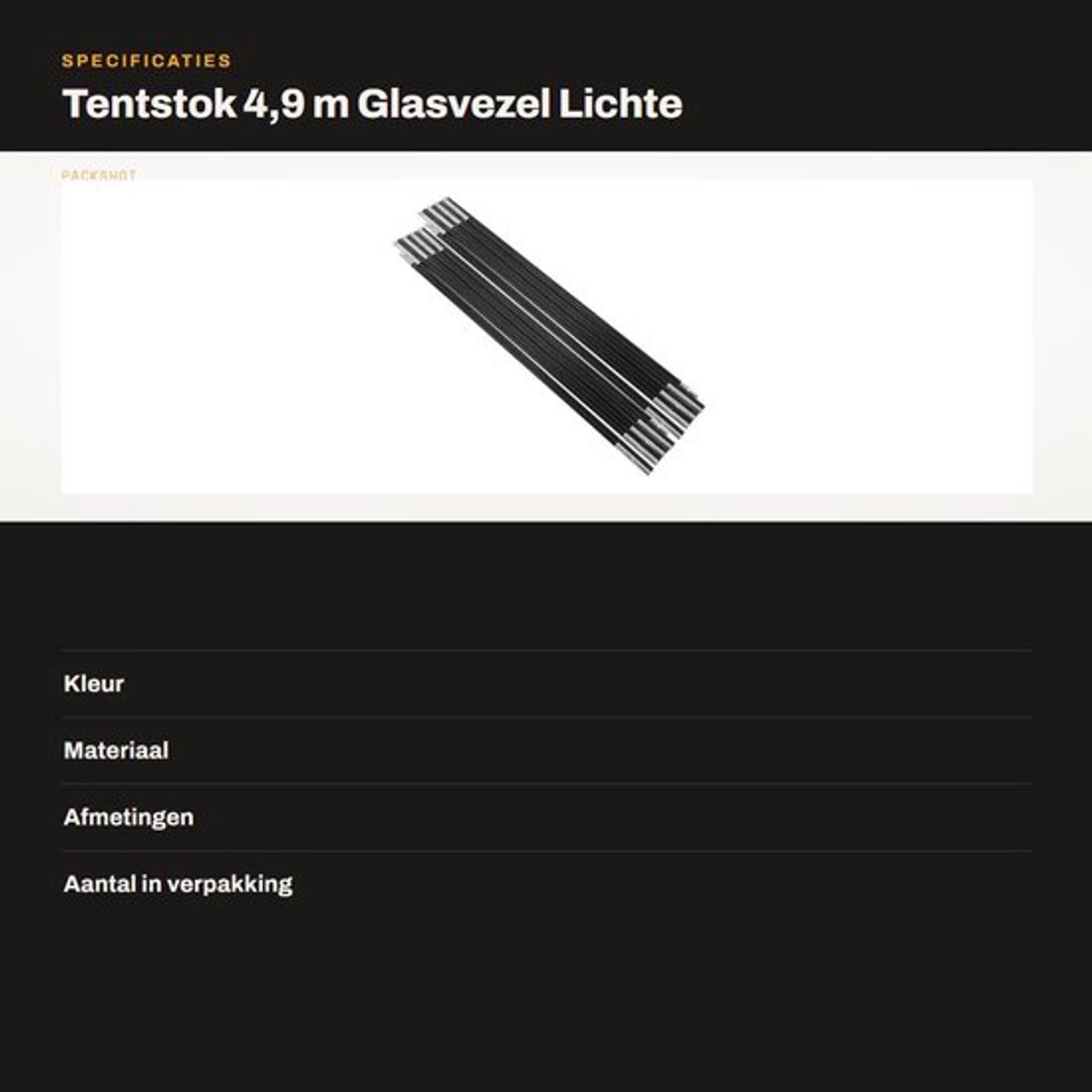 Tentstok 4,9 m glasvezel - Opvouwbare Tentstok - Lichte Tentstokken - Geschikt voor 7-8 Personen - Inclusief Haringen - Duurzaam en Robuust