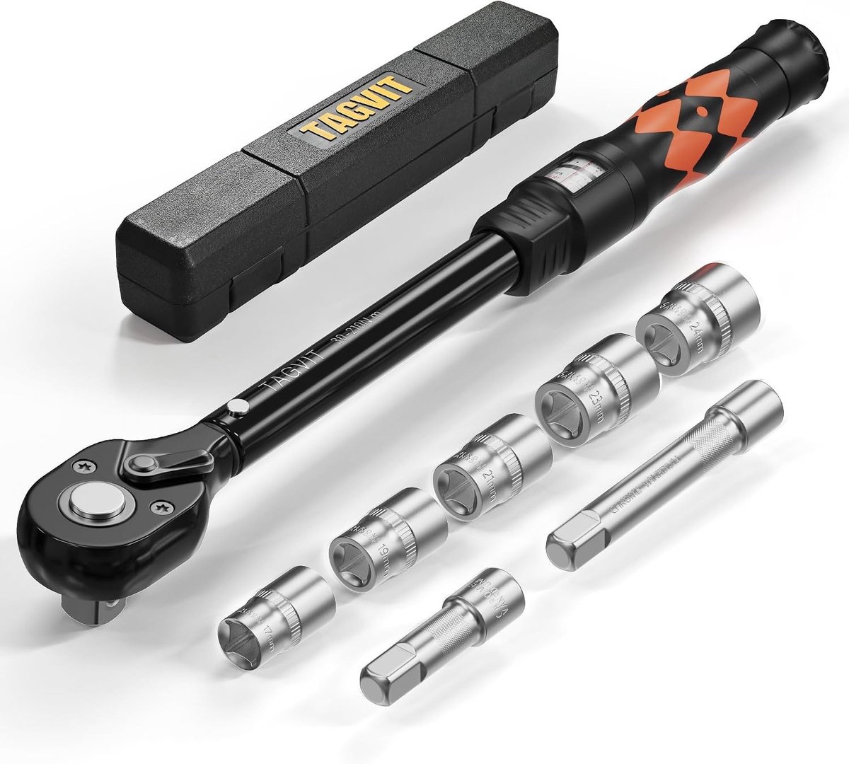 Momentsleutel voor fiets - 1/2 inch - 30-210 Nm - Momentsleutel Set met Doppen en Verlengstukken - Voor Motorfiets, Auto en Vrachtwagen