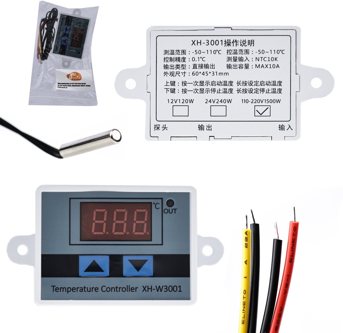 Rosfix Elektronische Thermostaat XH-W3001 - Regelaar - 110–240V 1500W/7A NTC10K