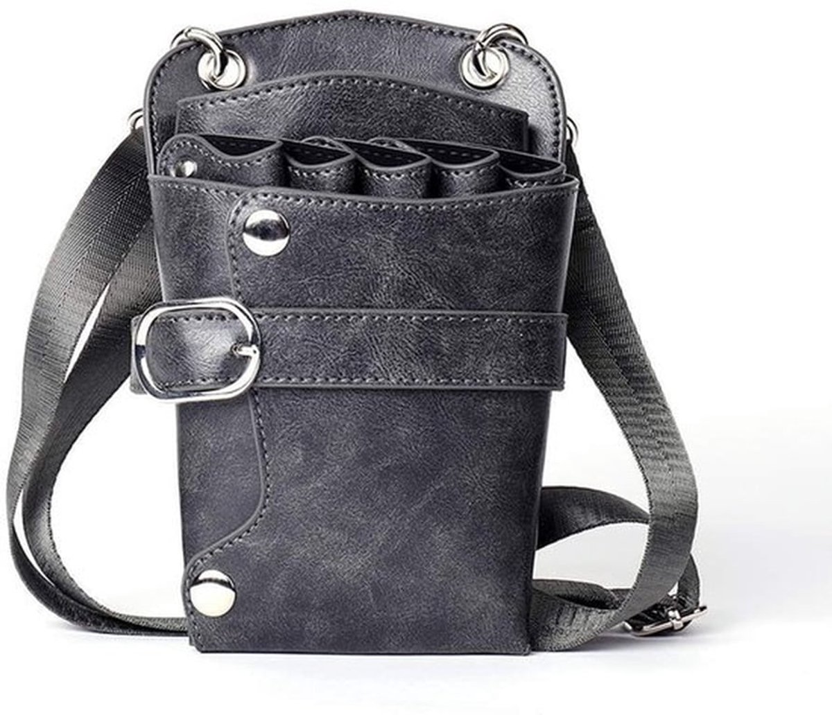 Schaarzakje met 5 vakken - Verstelbare riem - PU-leer - Snelle gespen - Schoonmaakvriendelijk - 11x5x21 cm - Schaarhouder